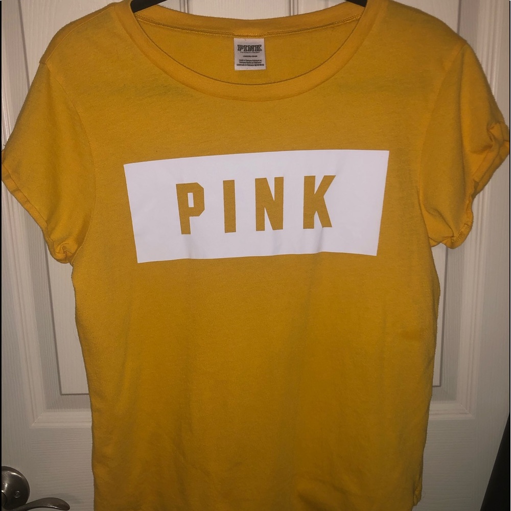 VS PINK yellow tee with logo size L
